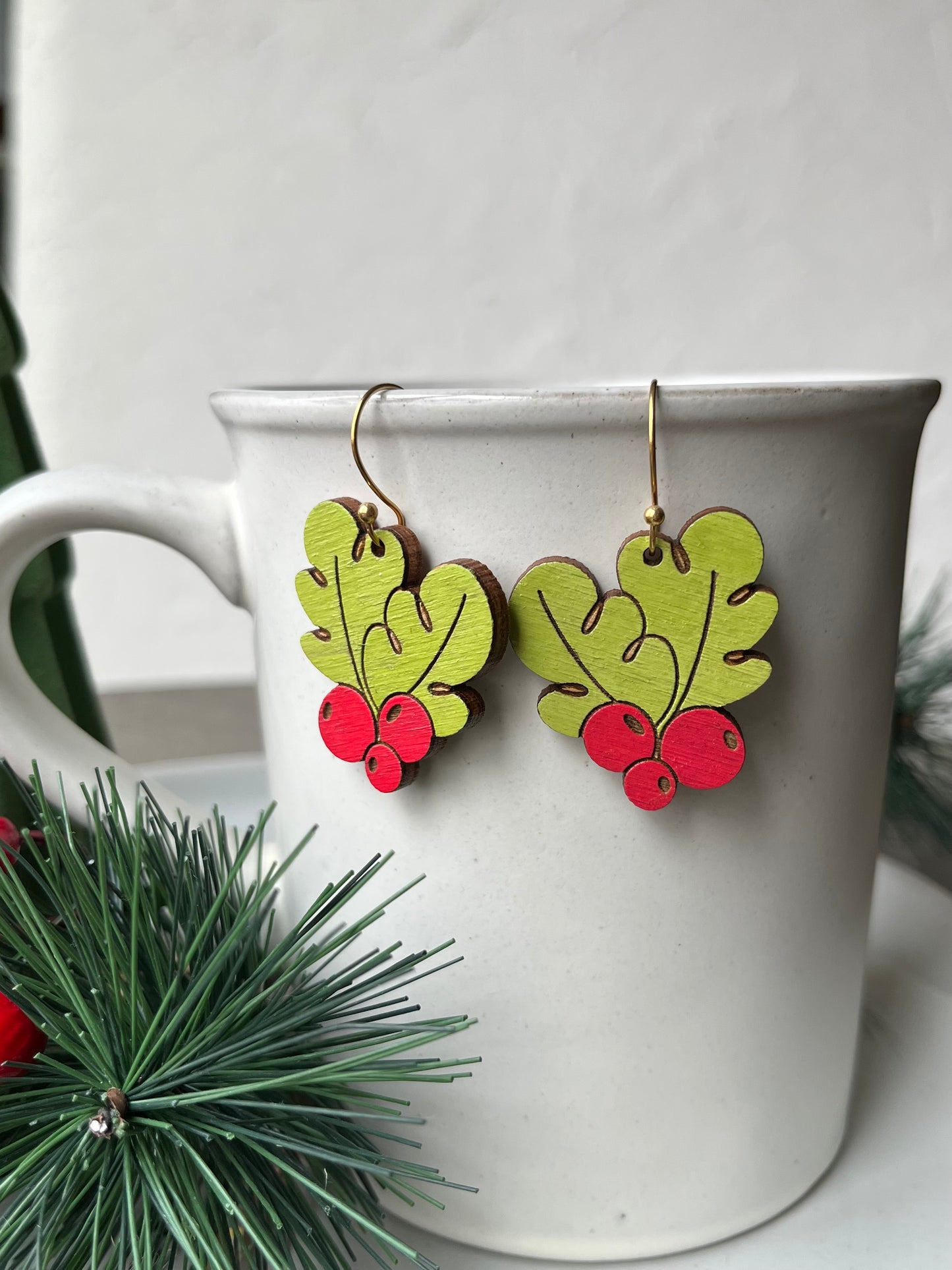 Holly & Berries Engraved Earrings