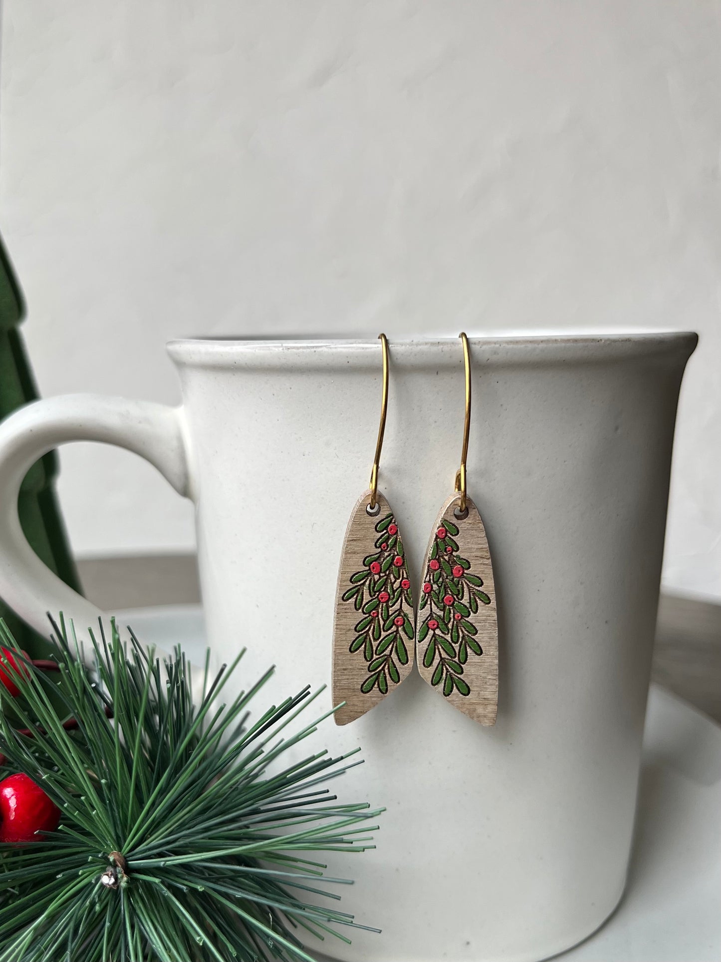 Oblong Bar Holly Berry Earrings