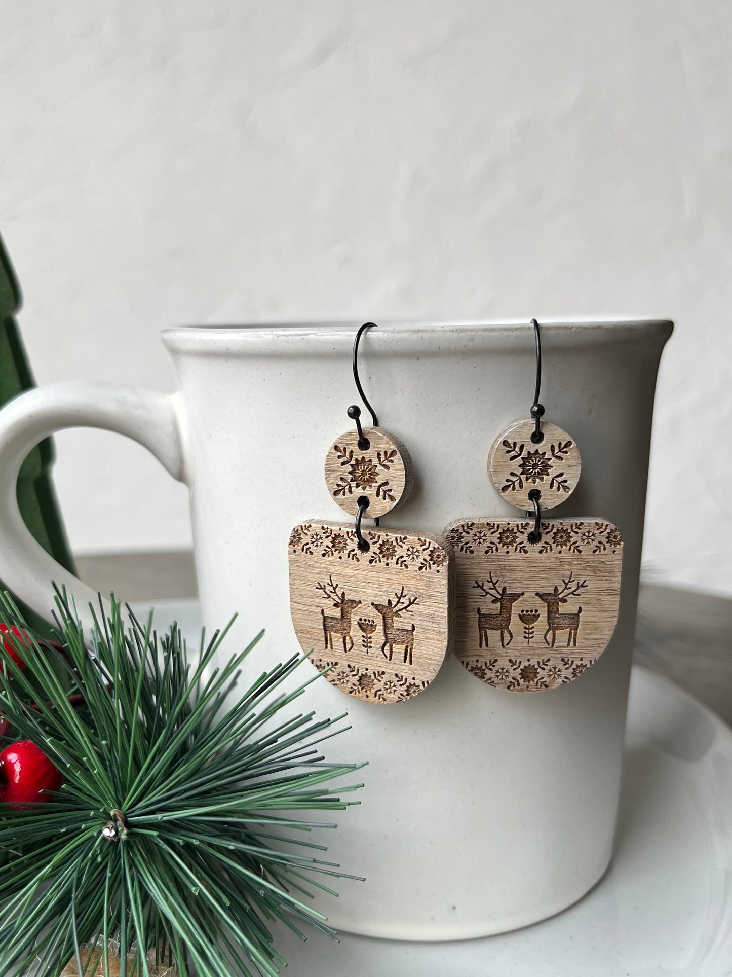 Scandinavian Deer Engraved Earrings