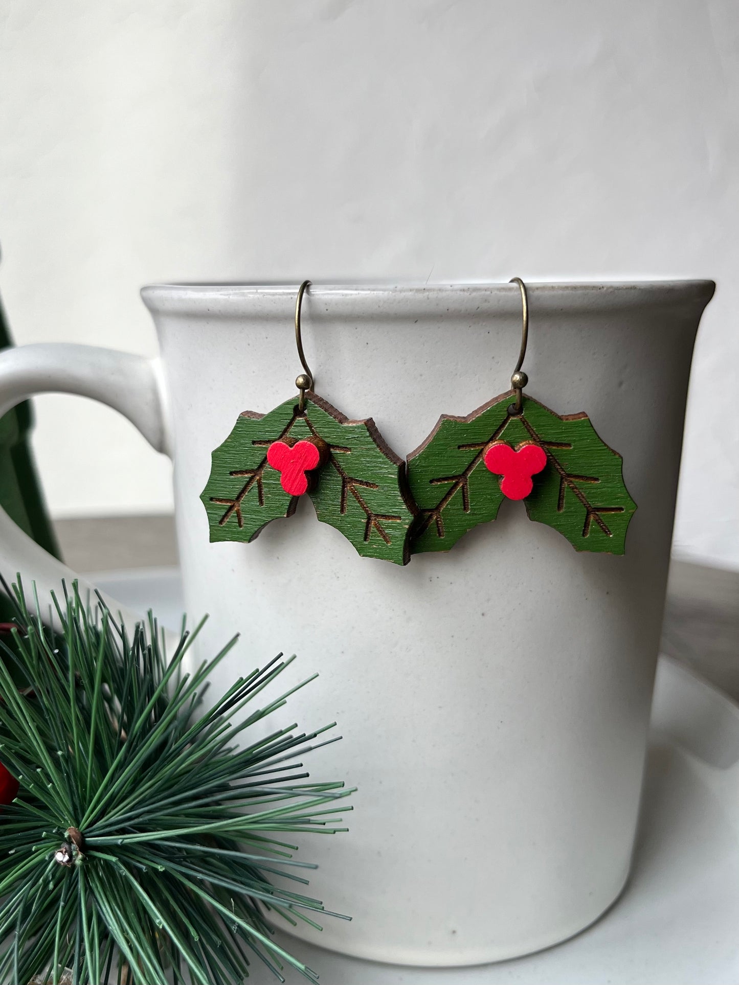 Mistletoe with Berries Dangle Earrings