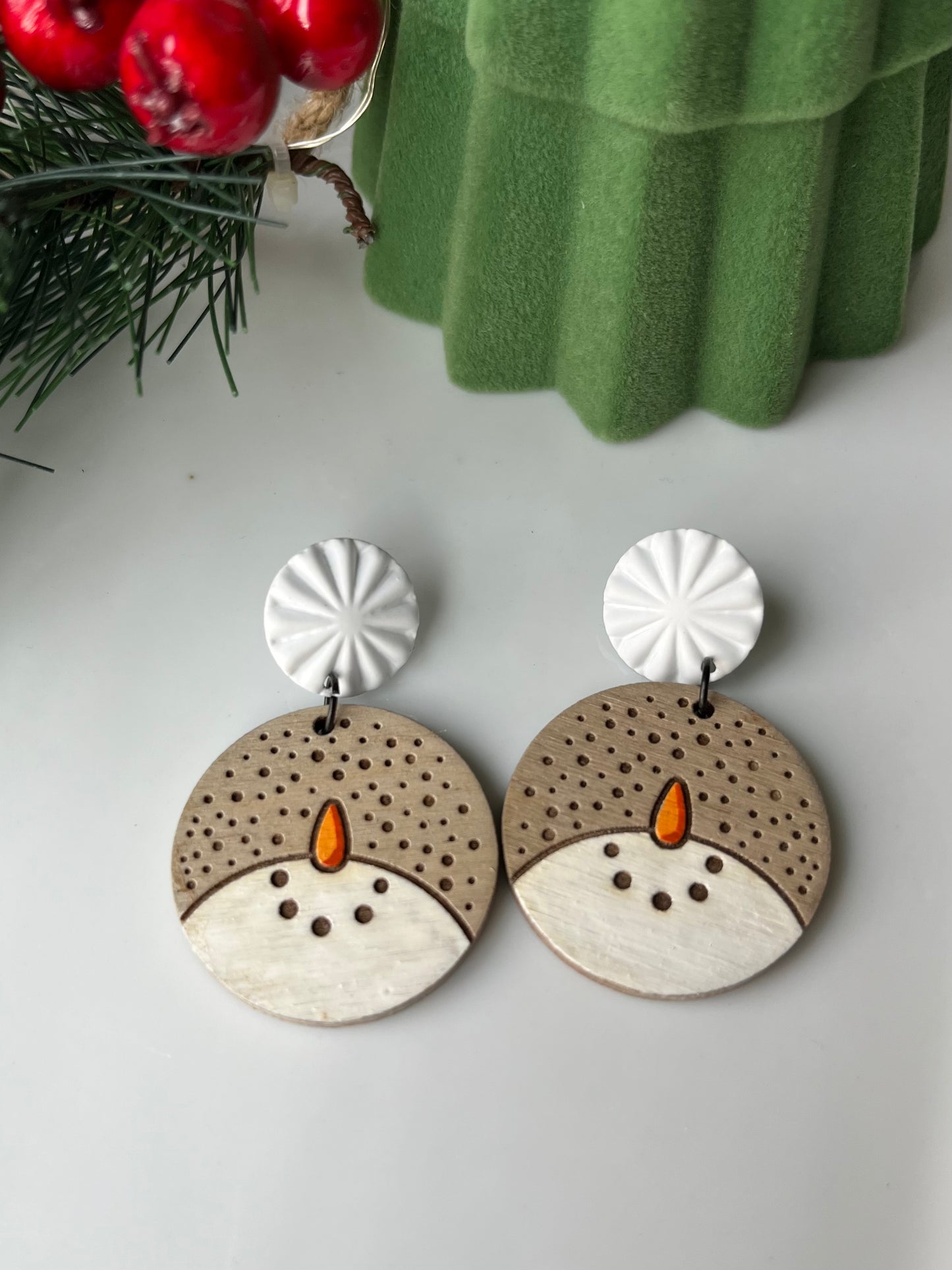 Circle Snowman Earrings