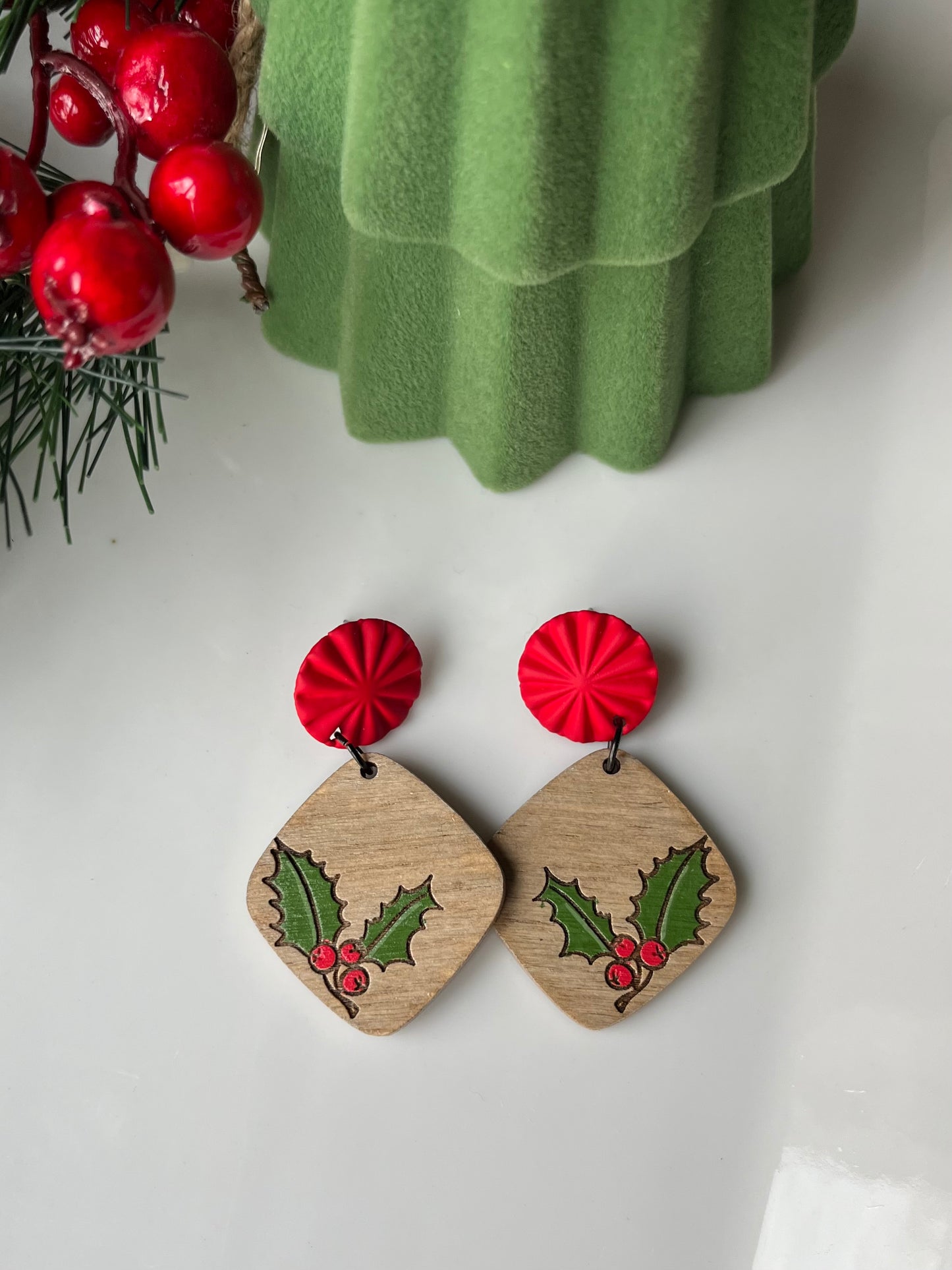 Holly Leaf Berry Quad Earrings