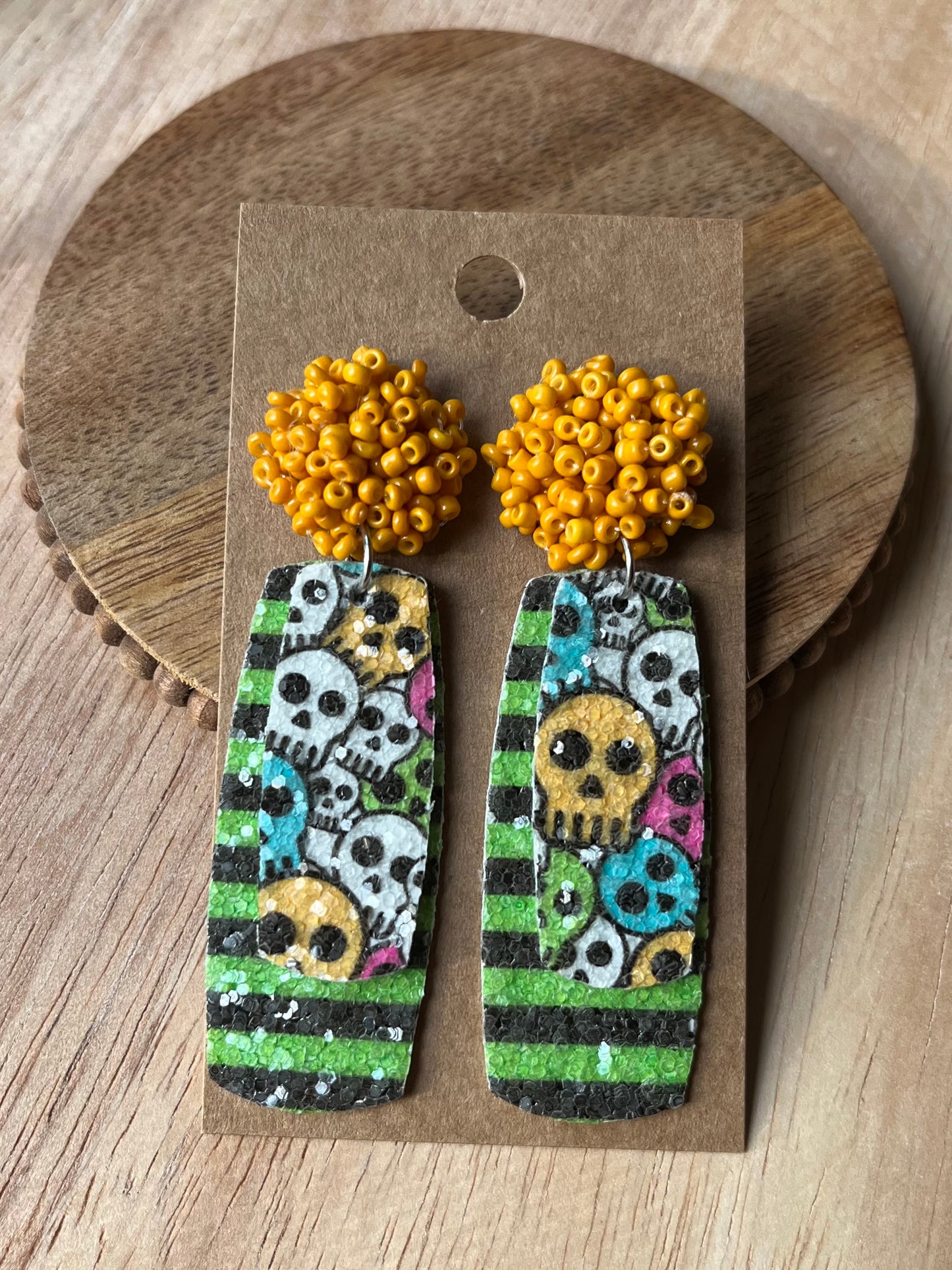 Marigold Skull & Stripe Dangle Earrings