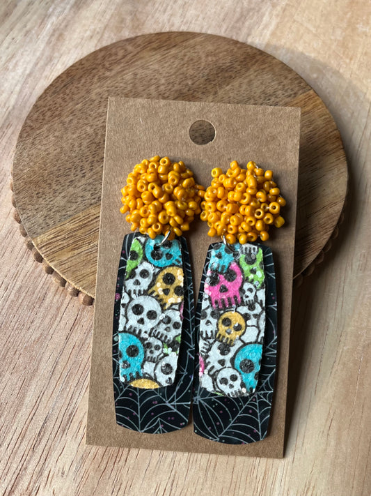 Marigold Skull & Web Dangle Earrings