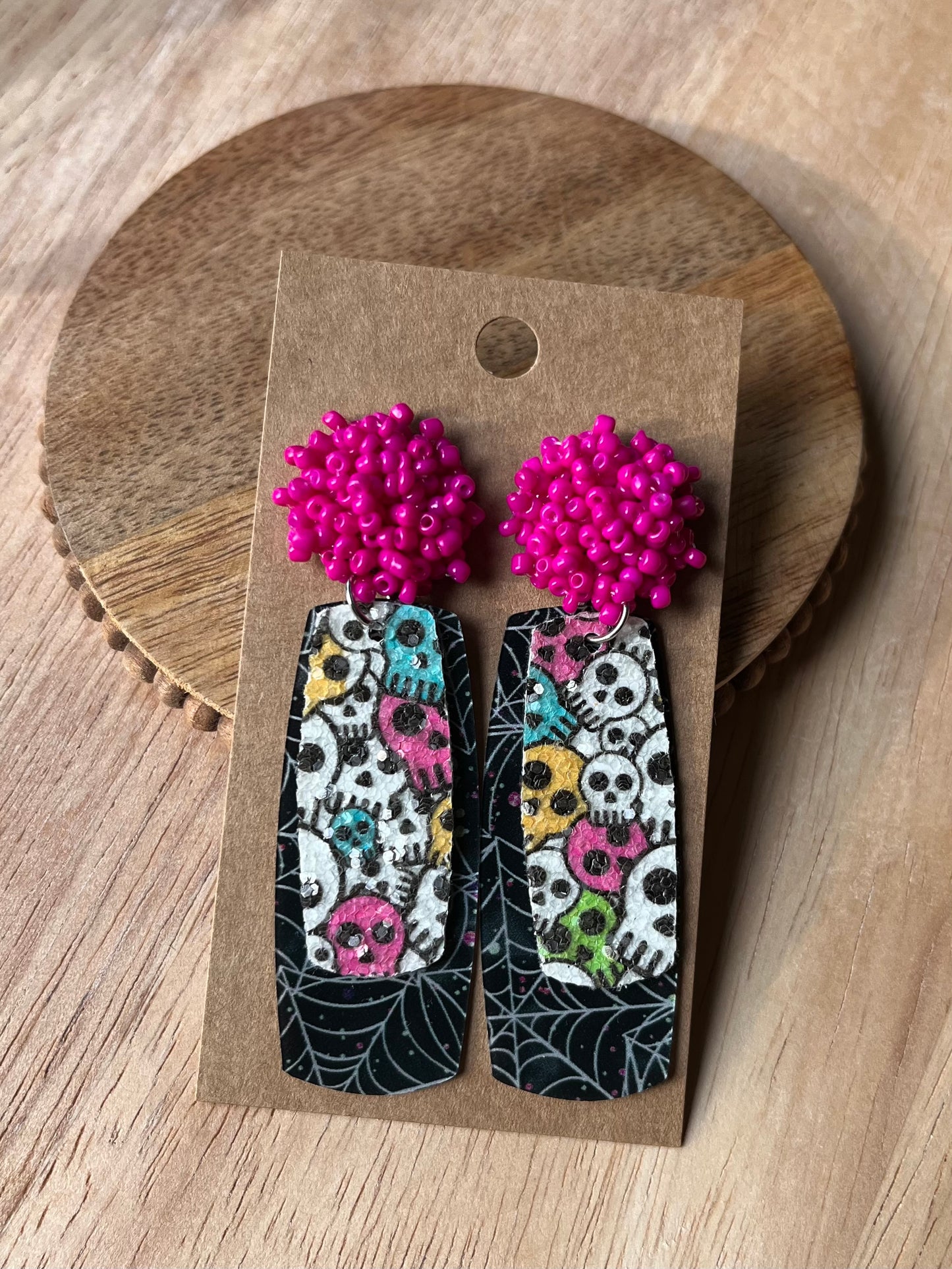 Magenta Skull & Web Dangle Earrings