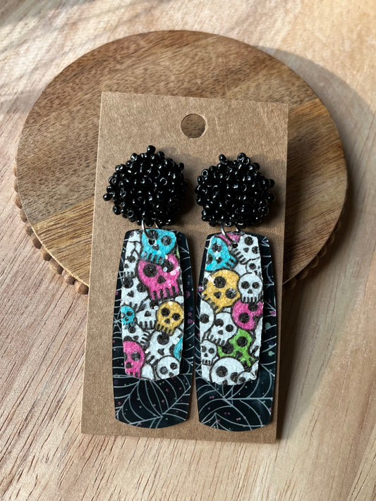 Black Skull & Web Dangle Earrings