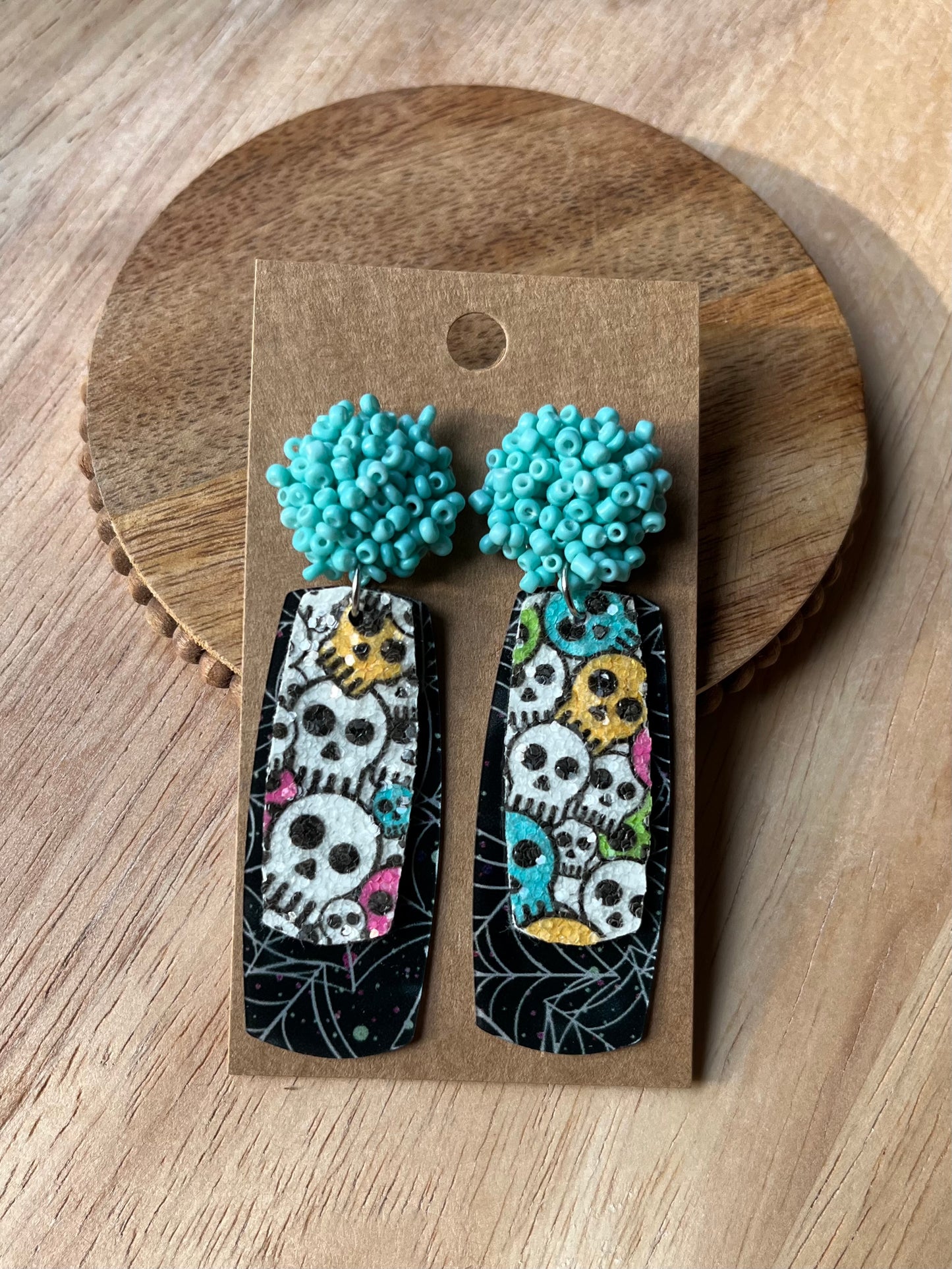 Light Turquoise Skull & Web Dangle Earrings