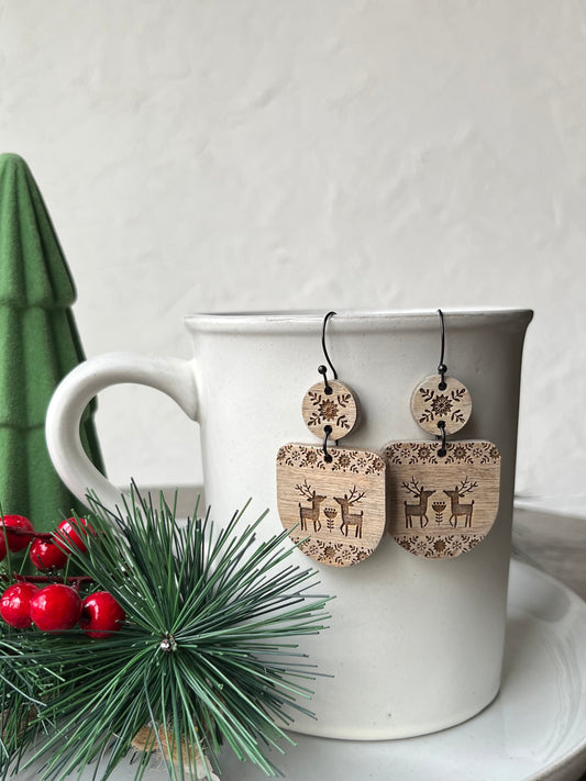 Scandinavian Deer Engraved Earrings